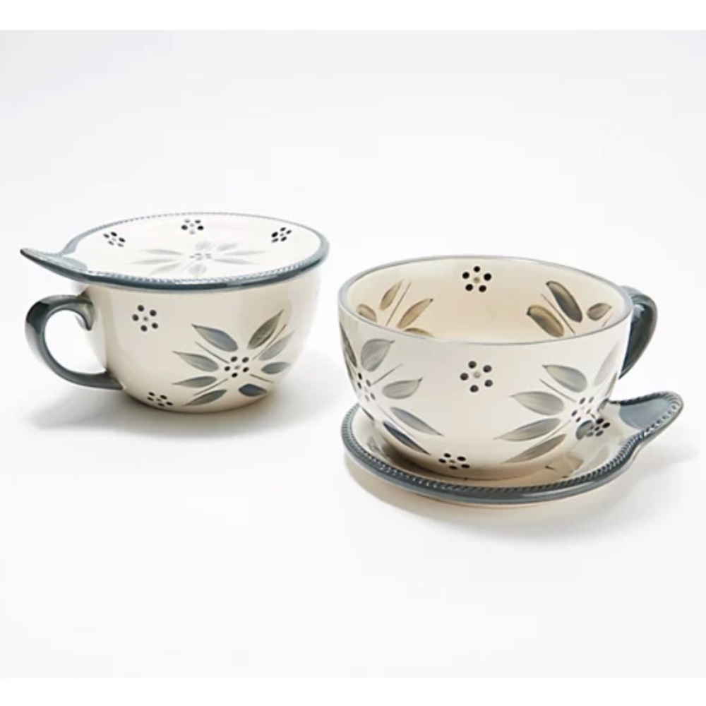Temptations Old World Gray Soup Cup Set